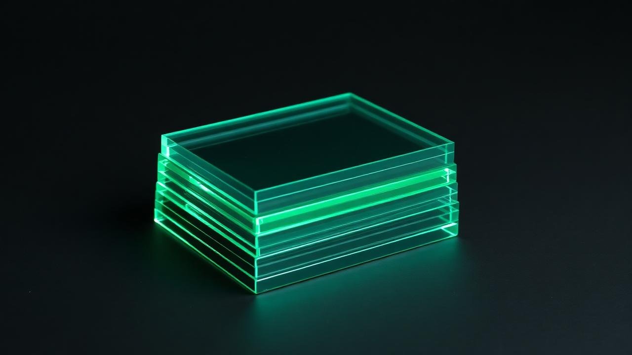 Stack of glowing glass article cards