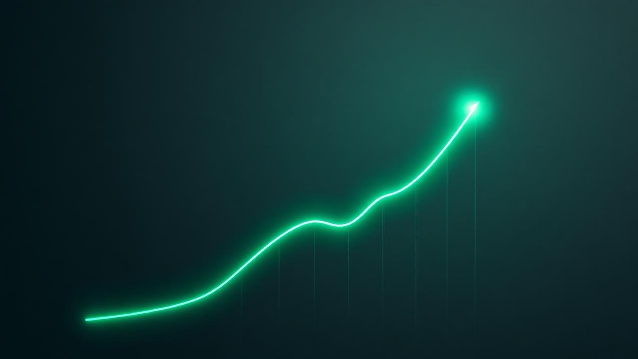 An upward glowing performance curve on a dark grid