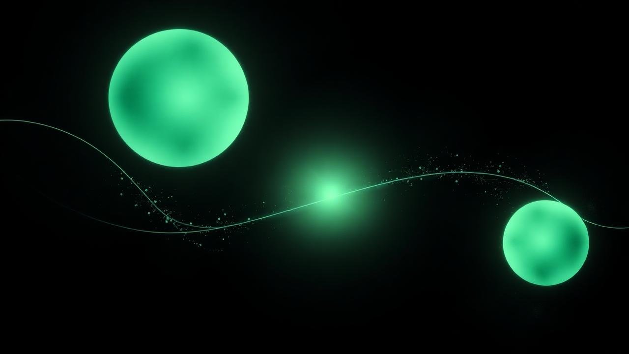 Two glowing spheres joined by an arc of light, representing publisher relationships