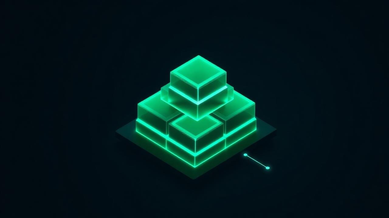 Isometric glowing cubes representing a SaaS link building stack
