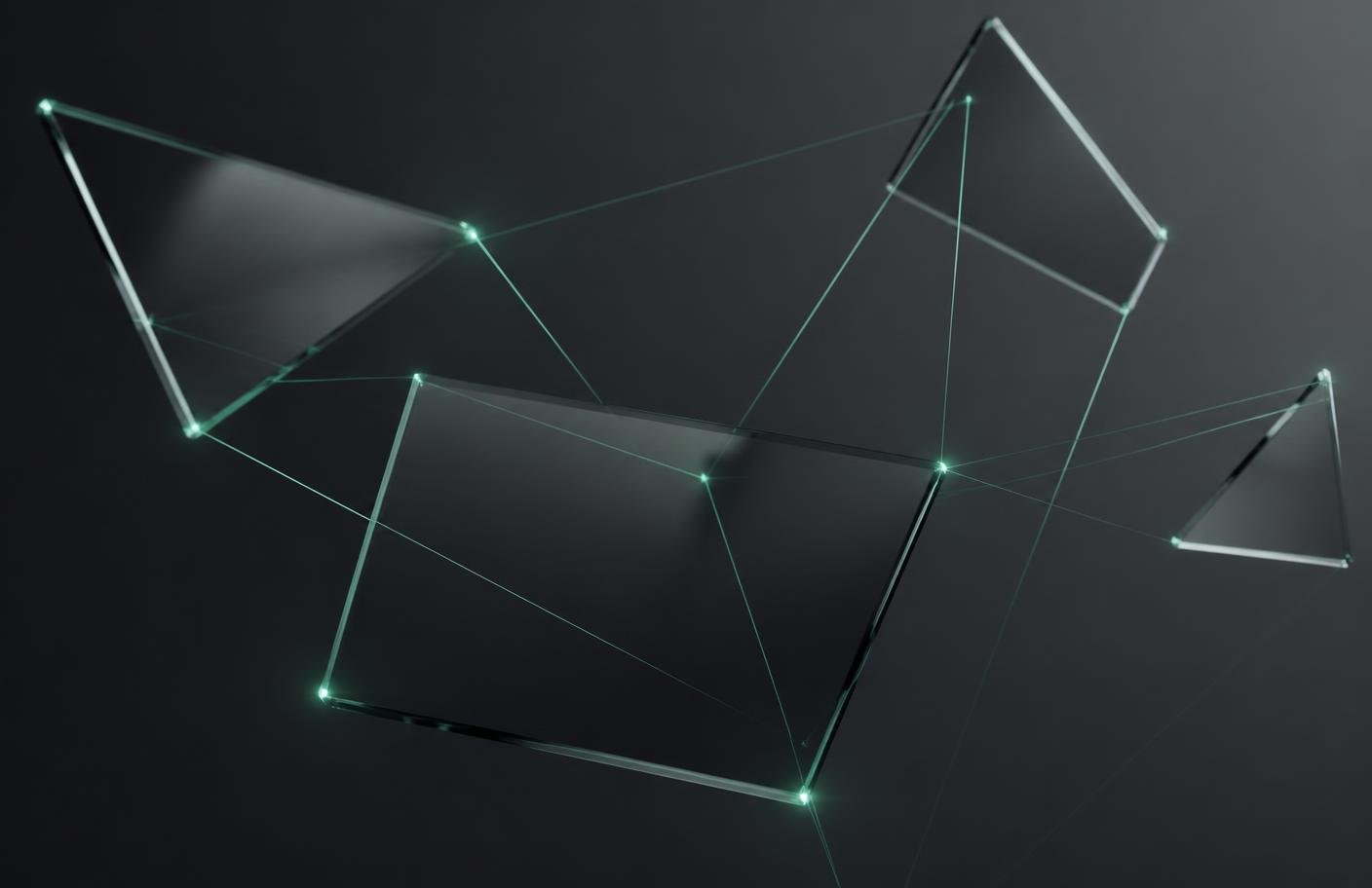 Abstract glass panels linked by luminous threads