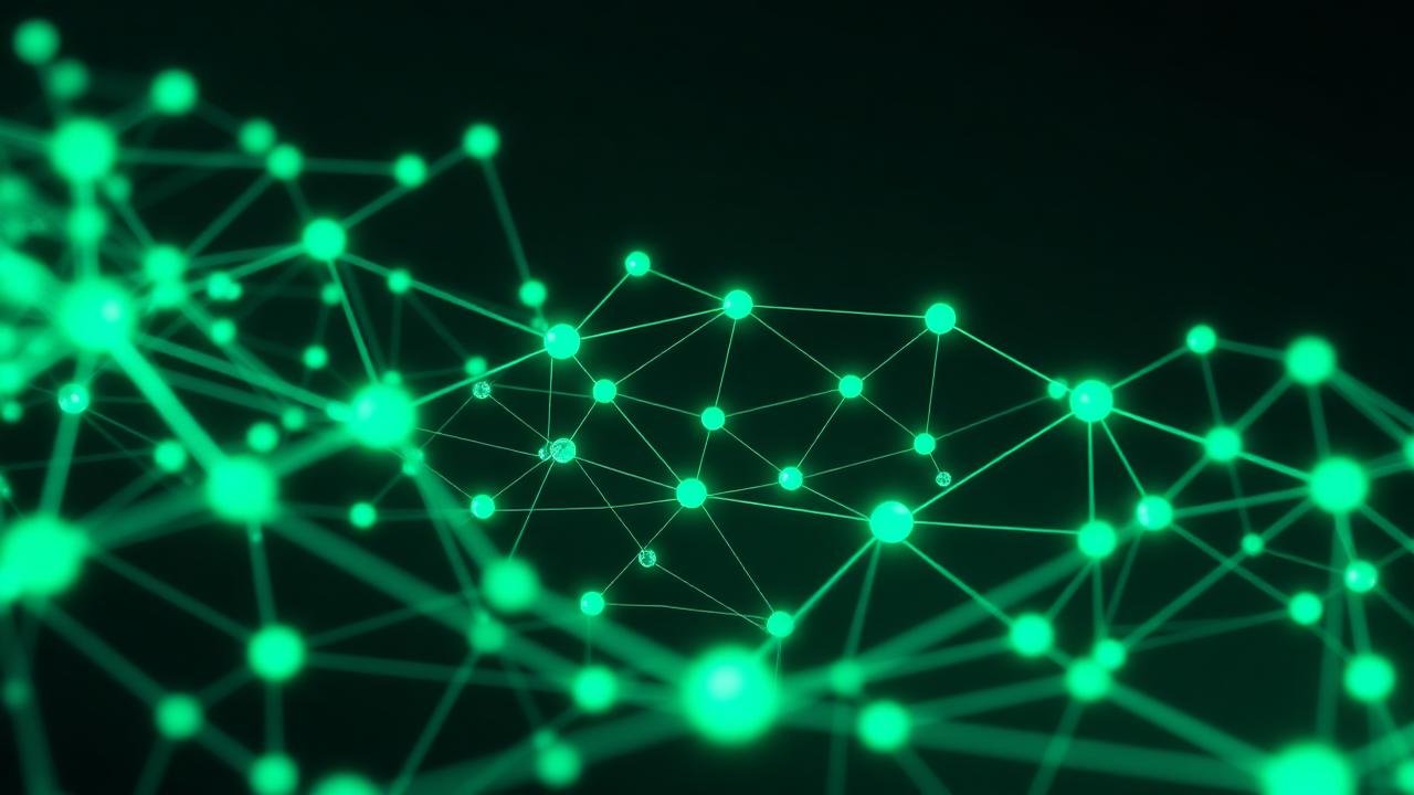 Network of illuminated nodes connected by links, representing a link building campaign