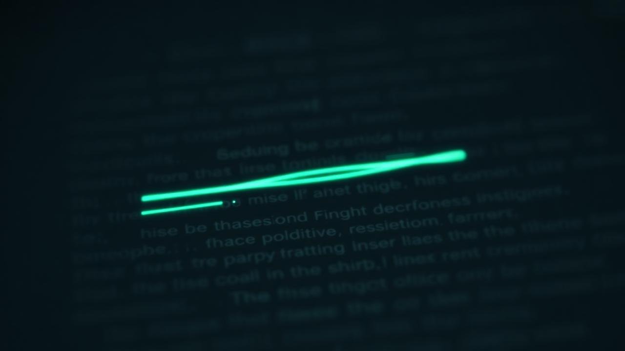 A glowing line highlighted inside a paragraph of text, representing a link insertion